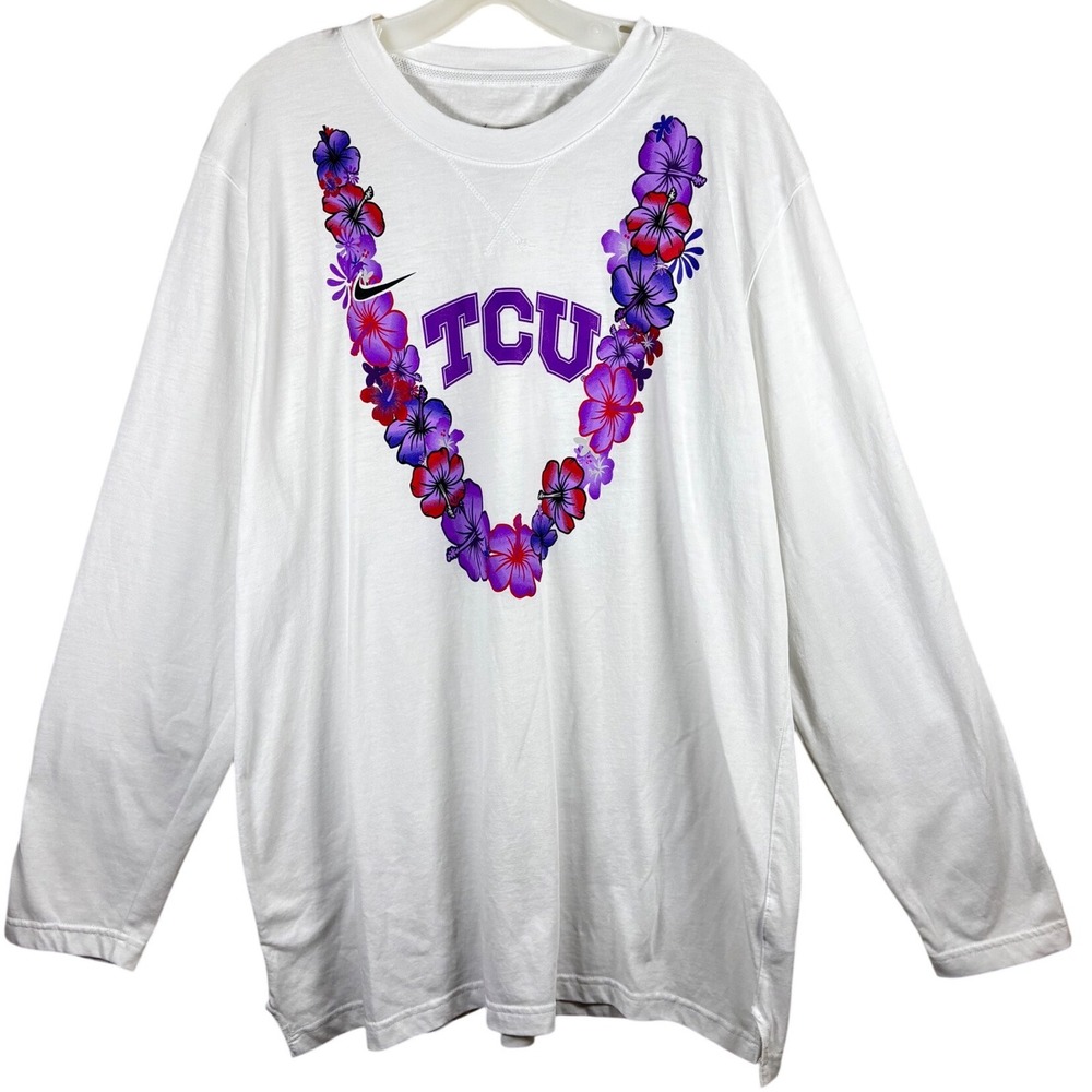 Nike TCU Horned Frogs Dri-FIT Floral Lei Long Sleeve Shirt White Purple Size XL